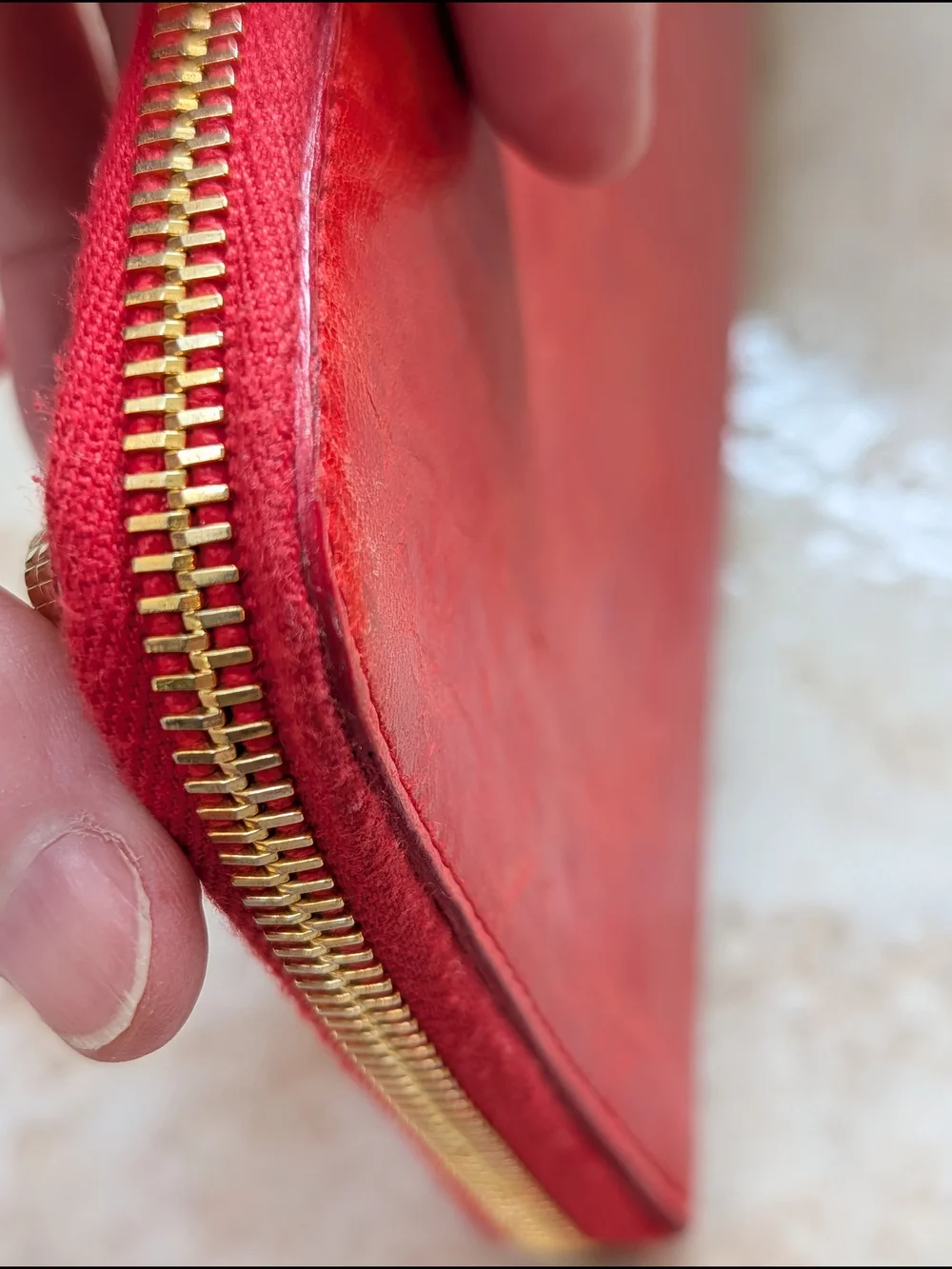Balenciaga Red Zip-Around Leather Wallet with Gold Hardware w COA